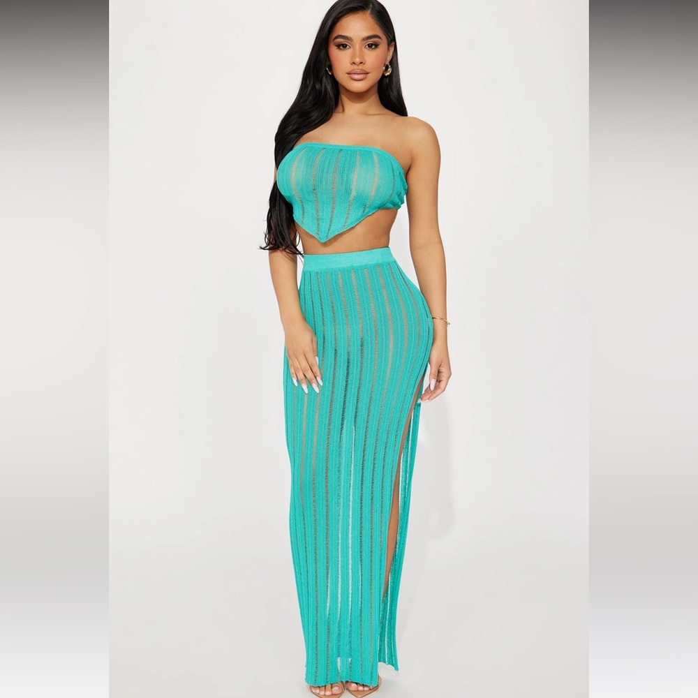 Teal sheer skirt set